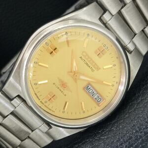 Vintage 1988 Citizen Automatic Mens Silver Watch W/daydate & Gold accents